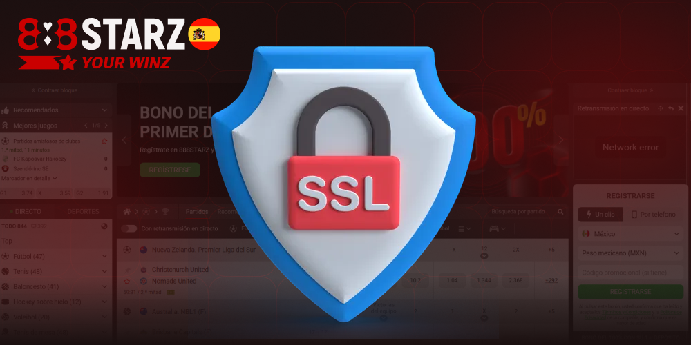 Cifrado SSL/TLS activo en 888starz España para proteger la información