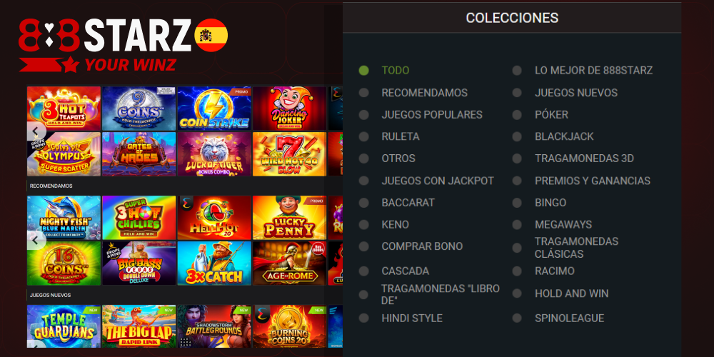 Variedad de juegos de casino online en 888starz