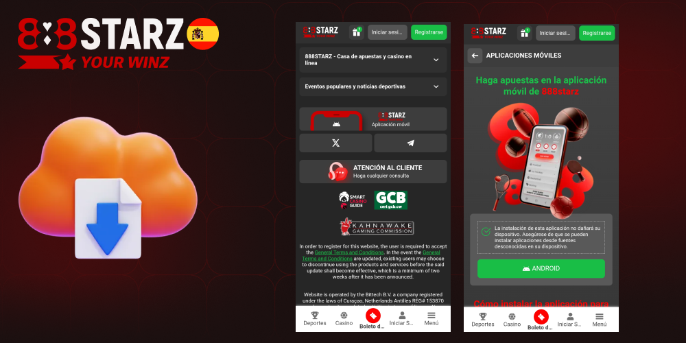 Instrucciones para descargar e instalar la app 888starz en el móvil