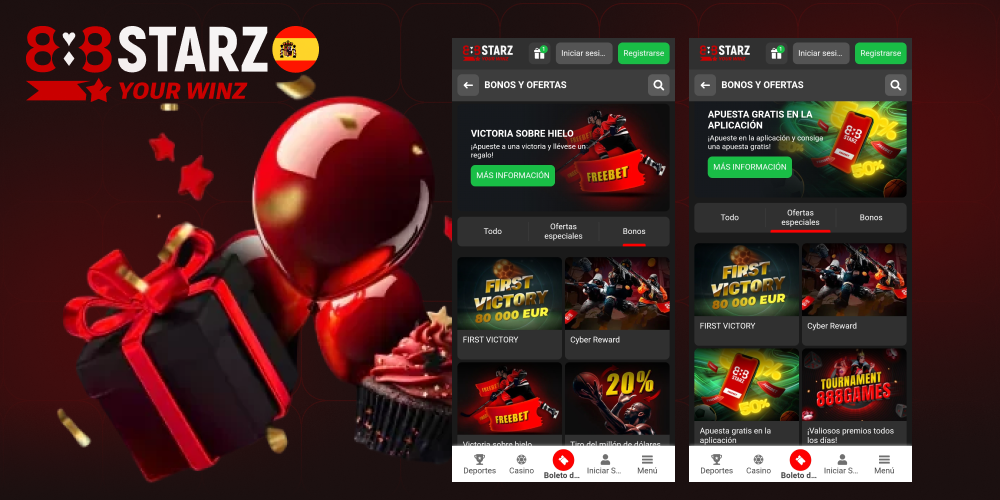 Bonos y promociones activas dentro de la app 888starz